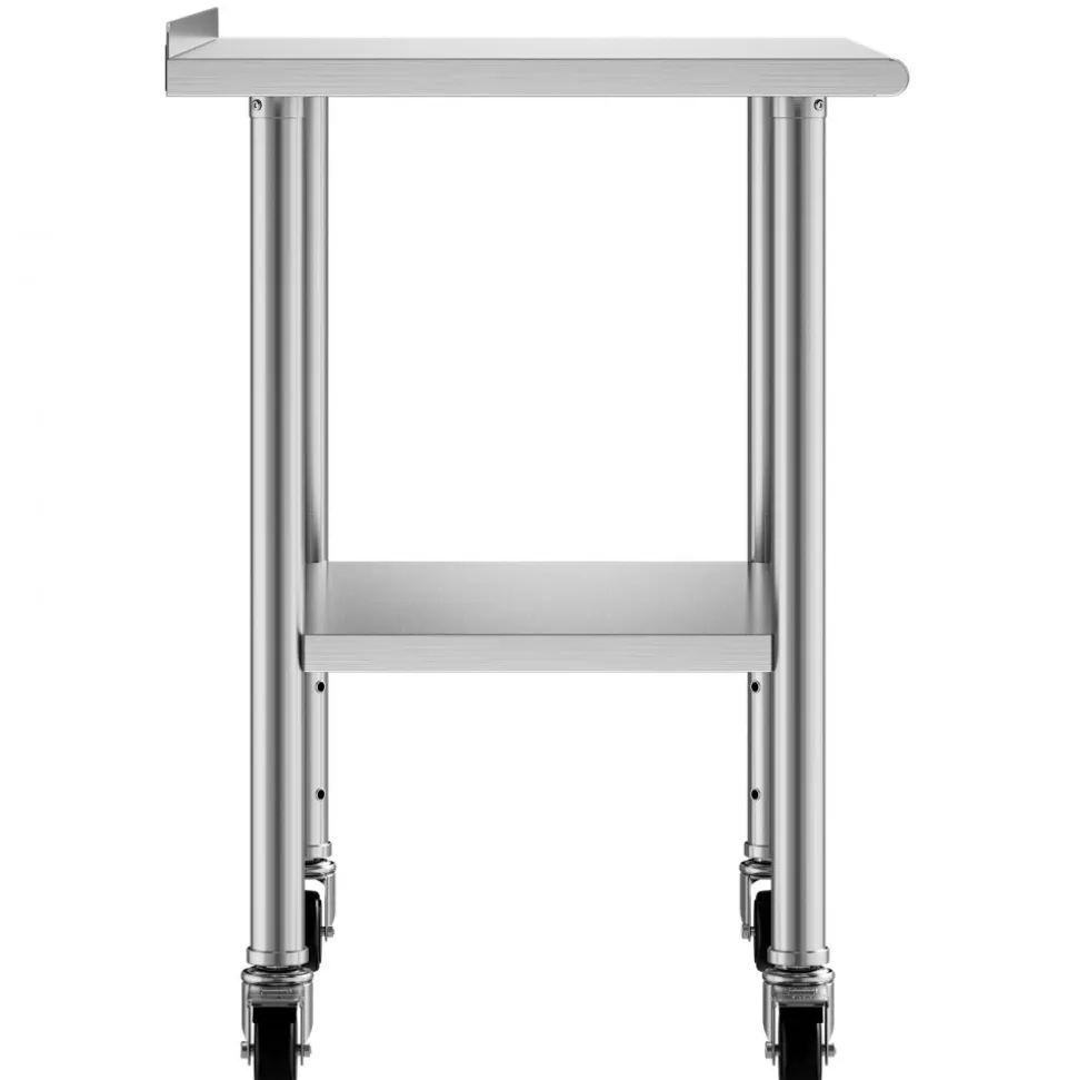 VEVOR Stainless Steel Work Table, 24x36 inch Food Prep Table with Wheels and Backsplash, Commercial Kitchen Workstation with Adjustable Undershelf, Metal Utility Worktable, for Restaurant Home Outdoor