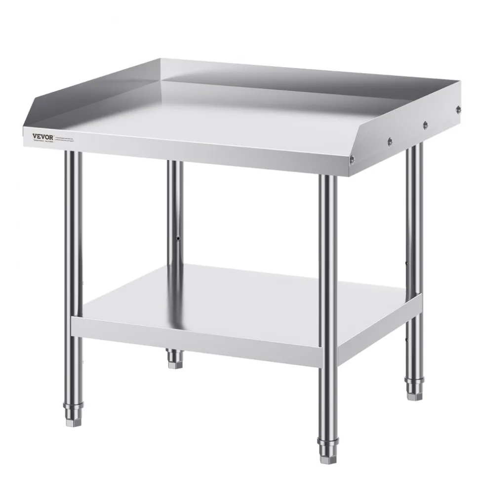 VEVOR Stainless Steel Work Table, 24 x 28 x 26 Inch Commercial Food Prep Worktable, 3-Sided Backsplash Heavy Duty Prep Worktable, Metal Work Table with Adjustable Height for Restaurant Home Hotel