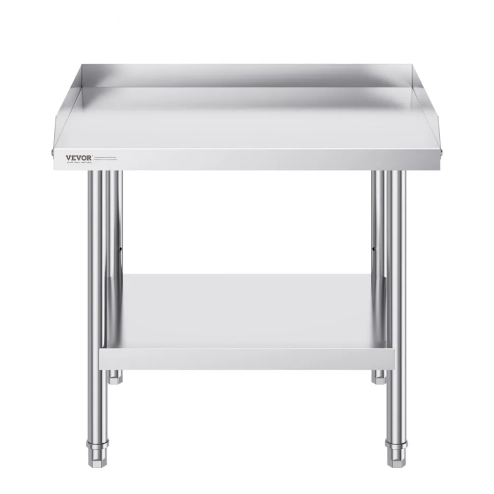 VEVOR Stainless Steel Work Table, 24 x 28 x 26 Inch Commercial Food Prep Worktable, 3-Sided Backsplash Heavy Duty Prep Worktable, Metal Work Table with Adjustable Height for Restaurant Home Hotel