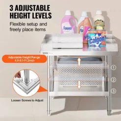 VEVOR Stainless Steel Work Table, 24 x 28 x 26 Inch Commercial Food Prep Worktable, 3-Sided Backsplash Heavy Duty Prep Worktable, Metal Work Table with Adjustable Height for Restaurant Home Hotel