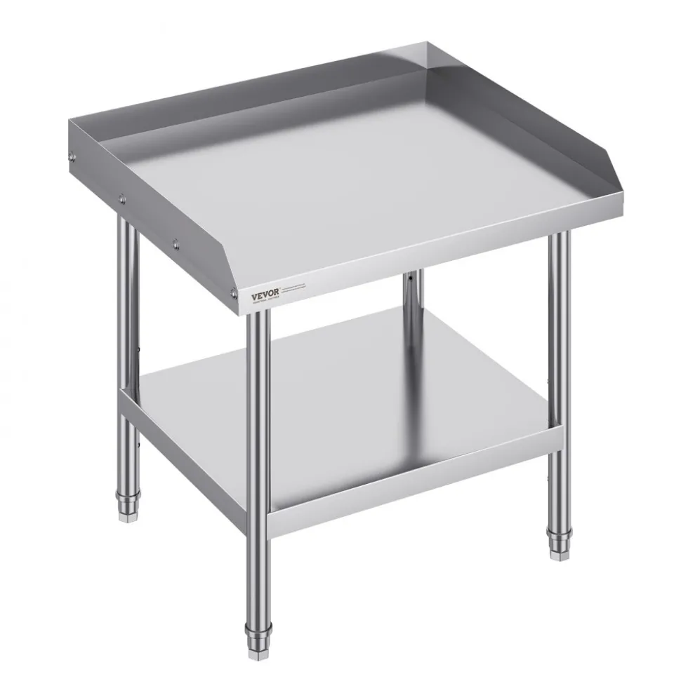 VEVOR Stainless Steel Work Table, 24 x 28 x 26 Inch Commercial Food Prep Worktable, 3-Sided Backsplash Heavy Duty Prep Worktable, Metal Work Table with Adjustable Height for Restaurant Home Hotel