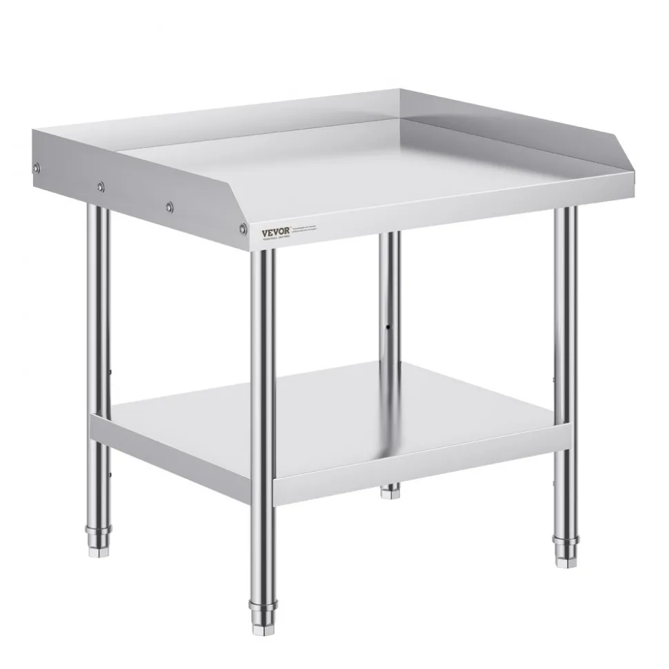 VEVOR Stainless Steel Work Table, 24 x 28 x 26 Inch Commercial Food Prep Worktable, 3-Sided Backsplash Heavy Duty Prep Worktable, Metal Work Table with Adjustable Height for Restaurant Home Hotel