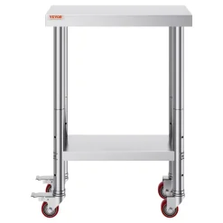 VEVOR Stainless Steel Work Table 12 x 24 x 34 Inch, 700 LBS Load Capacity with 4 Wheels, 3 Adjustable Height Levels, Heavy Duty Food Prep Worktable for Commercial Kitchen Restaurant, Silver