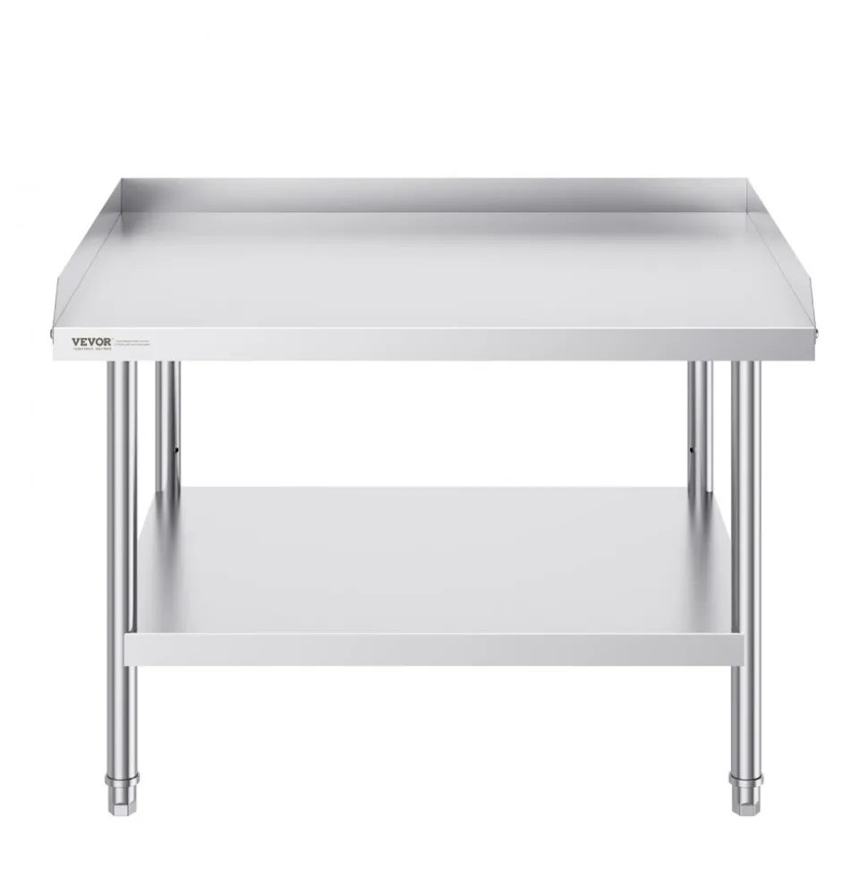 VEVOR Stainless Steel Work Table, 30 x 36 x 26 Inch Commercial Food Prep Worktable, 3-Sided Backsplash Heavy Duty Prep Worktable, Metal Work Table with Adjustable Height for Restaurant Home Hotel