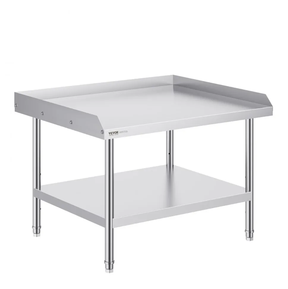 VEVOR Stainless Steel Work Table, 30 x 36 x 26 Inch Commercial Food Prep Worktable, 3-Sided Backsplash Heavy Duty Prep Worktable, Metal Work Table with Adjustable Height for Restaurant Home Hotel