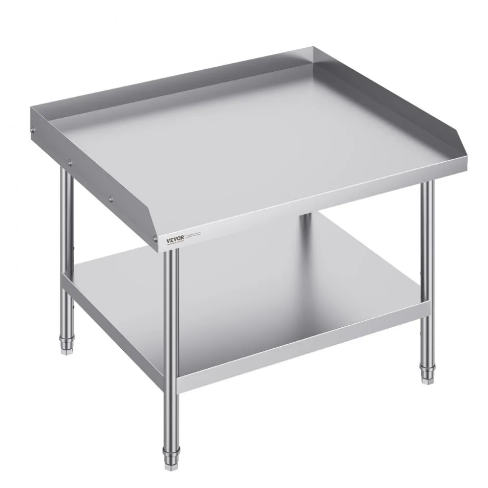 VEVOR Stainless Steel Work Table, 30 x 36 x 26 Inch Commercial Food Prep Worktable, 3-Sided Backsplash Heavy Duty Prep Worktable, Metal Work Table with Adjustable Height for Restaurant Home Hotel