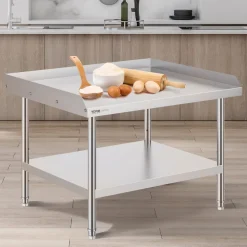 VEVOR Stainless Steel Work Table, 30 x 36 x 26 Inch Commercial Food Prep Worktable, 3-Sided Backsplash Heavy Duty Prep Worktable, Metal Work Table with Adjustable Height for Restaurant Home Hotel