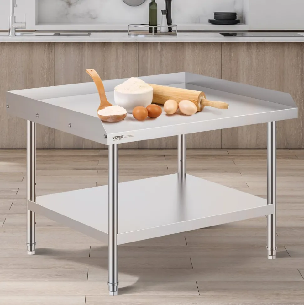 VEVOR Stainless Steel Work Table, 30 x 36 x 26 Inch Commercial Food Prep Worktable, 3-Sided Backsplash Heavy Duty Prep Worktable, Metal Work Table with Adjustable Height for Restaurant Home Hotel