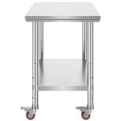 VEVOR Stainless Steel Work Table 35 x 24 x 33 Inch, 300 LBS Load Capacity with 4 Wheels, 3 Adjustable Height Levels, Heavy Duty Food Prep Worktable for Commercial Kitchen Restaurant, Silver