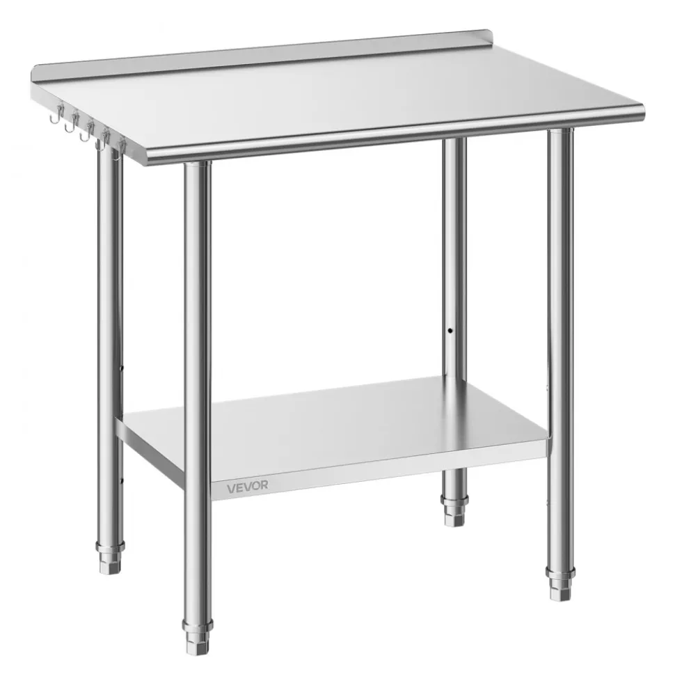 VEVOR Stainless Steel Work Table, 24x36 Inch Food Prep Table with Backsplash, Commercial Kitchen Workstation with Adjustable Undershelf, Metal Heavy Duty Utility Worktable, for Restaurant Home Outdoor