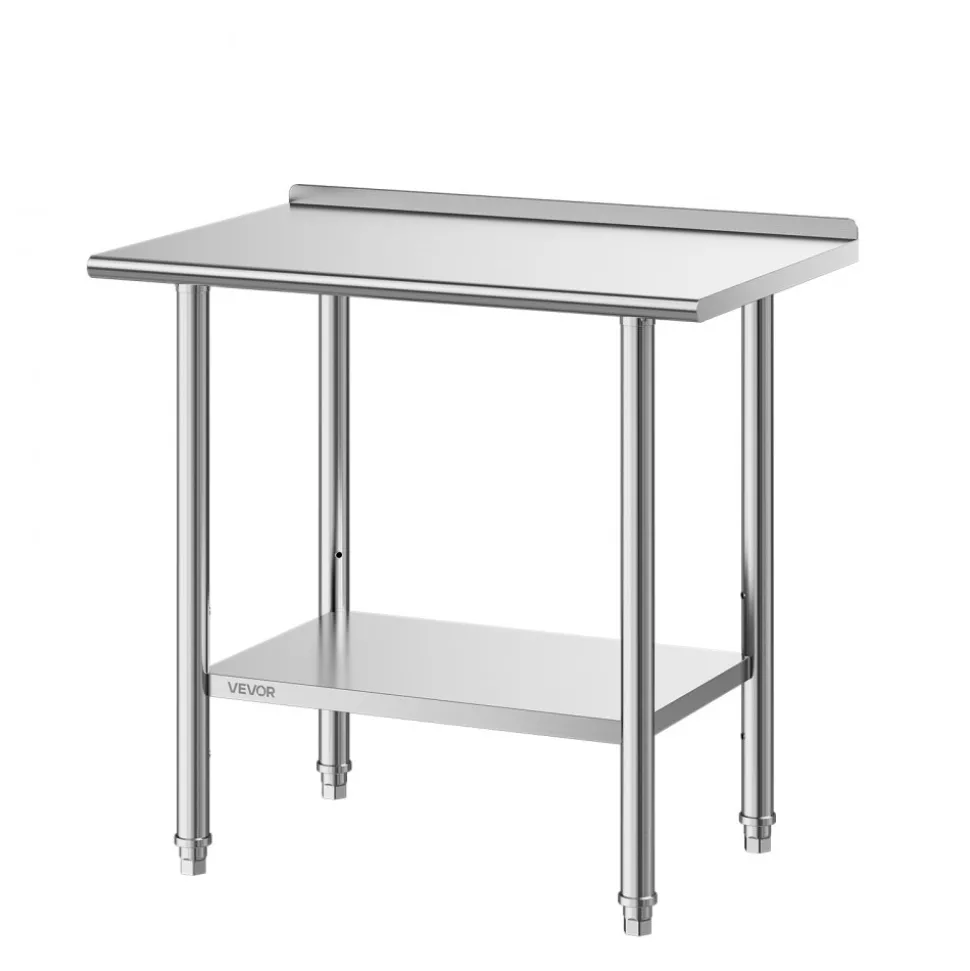 VEVOR Stainless Steel Work Table, 24x36 Inch Food Prep Table with Backsplash, Commercial Kitchen Workstation with Adjustable Undershelf, Metal Heavy Duty Utility Worktable, for Restaurant Home Outdoor