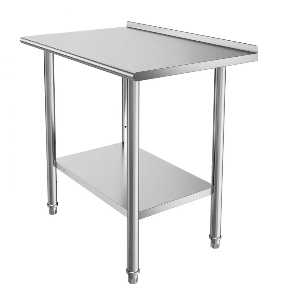 VEVOR Stainless Steel Work Table, 24x36 Inch Food Prep Table with Backsplash, Commercial Kitchen Workstation with Adjustable Undershelf, Metal Heavy Duty Utility Worktable, for Restaurant Home Outdoor