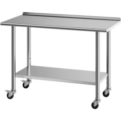 VEVOR Stainless Steel Work Table, 24x48 inch Food Prep Table with Wheels, Commercial Kitchen Workstation with Adjustable Undershelf, Metal Heavy Duty Utility Worktable, for Restaurant Home Outdoor