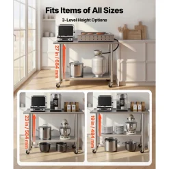 VEVOR Stainless Steel Work Table, 24x48 inch Food Prep Table with Wheels, Commercial Kitchen Workstation with Adjustable Undershelf, Metal Heavy Duty Utility Worktable, for Restaurant Home Outdoor