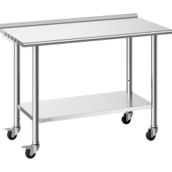 VEVOR Stainless Steel Work Table, 24x48 inch Food Prep Table with Wheels, Commercial Kitchen Workstation with Adjustable Undershelf, Metal Heavy Duty Utility Worktable, for Restaurant Home Outdoor