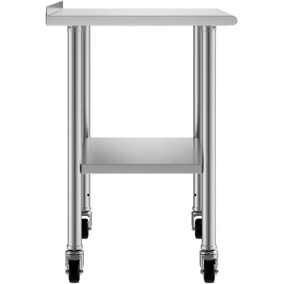 VEVOR Stainless Steel Work Table, 24x48 inch Food Prep Table with Wheels, Commercial Kitchen Workstation with Adjustable Undershelf, Metal Heavy Duty Utility Worktable, for Restaurant Home Outdoor