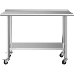 VEVOR Stainless Steel Work Table, 24x48 inch Food Prep Table with Wheels, Commercial Kitchen Workstation with Adjustable Undershelf, Metal Heavy Duty Utility Worktable, for Restaurant Home Outdoor