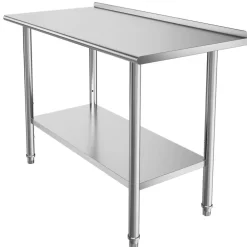 VEVOR Stainless Steel Work Table, 24x48 Inch Food Prep Table with Backsplash, Commercial Kitchen Workstation with Adjustable Undershelf, Metal Heavy Duty Utility Worktable, for Restaurant Home Outdoor