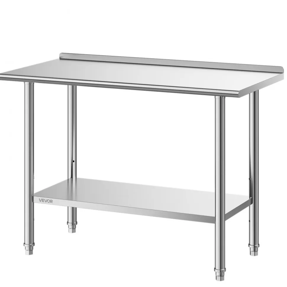 VEVOR Stainless Steel Work Table, 24x48 Inch Food Prep Table with Backsplash, Commercial Kitchen Workstation with Adjustable Undershelf, Metal Heavy Duty Utility Worktable, for Restaurant Home Outdoor
