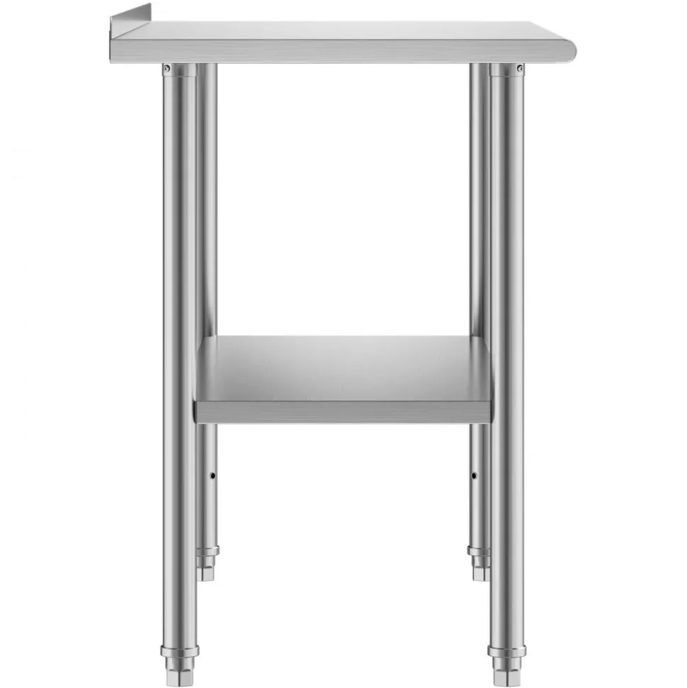 VEVOR Stainless Steel Work Table, 24x48 Inch Food Prep Table with Backsplash, Commercial Kitchen Workstation with Adjustable Undershelf, Metal Heavy Duty Utility Worktable, for Restaurant Home Outdoor