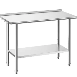 VEVOR Stainless Steel Work Table, 24x48 Inch Food Prep Table with Backsplash, Commercial Kitchen Workstation with Adjustable Undershelf, Metal Heavy Duty Utility Worktable, for Restaurant Home Outdoor