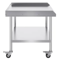 VEVOR Stainless Steel Work Table, 30 x 36 x 30 Inch Commercial Food Prep Worktable with 4 Wheels, Casters, 3-Sided Backsplash Heavy Duty Prep Worktable, Metal Work Table for Restaurant Home Hotel
