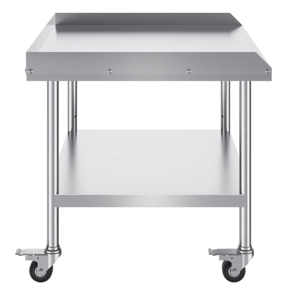 VEVOR Stainless Steel Work Table, 30 x 36 x 30 Inch Commercial Food Prep Worktable with 4 Wheels, Casters, 3-Sided Backsplash Heavy Duty Prep Worktable, Metal Work Table for Restaurant Home Hotel
