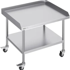 VEVOR Stainless Steel Work Table, 30 x 36 x 30 Inch Commercial Food Prep Worktable with 4 Wheels, Casters, 3-Sided Backsplash Heavy Duty Prep Worktable, Metal Work Table for Restaurant Home Hotel