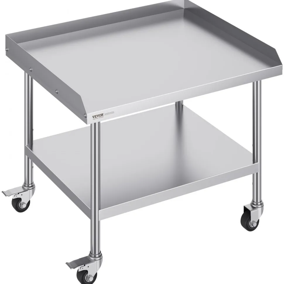 VEVOR Stainless Steel Work Table, 30 x 36 x 30 Inch Commercial Food Prep Worktable with 4 Wheels, Casters, 3-Sided Backsplash Heavy Duty Prep Worktable, Metal Work Table for Restaurant Home Hotel