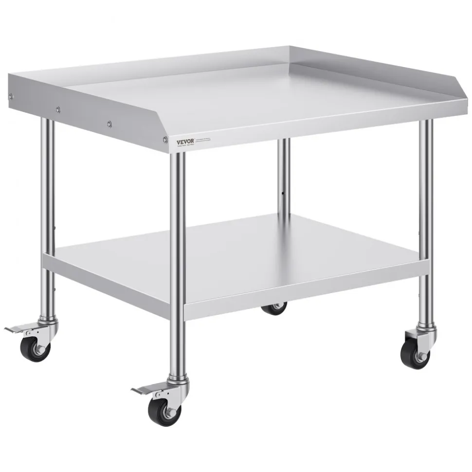 VEVOR Stainless Steel Work Table, 30 x 36 x 30 Inch Commercial Food Prep Worktable with 4 Wheels, Casters, 3-Sided Backsplash Heavy Duty Prep Worktable, Metal Work Table for Restaurant Home Hotel