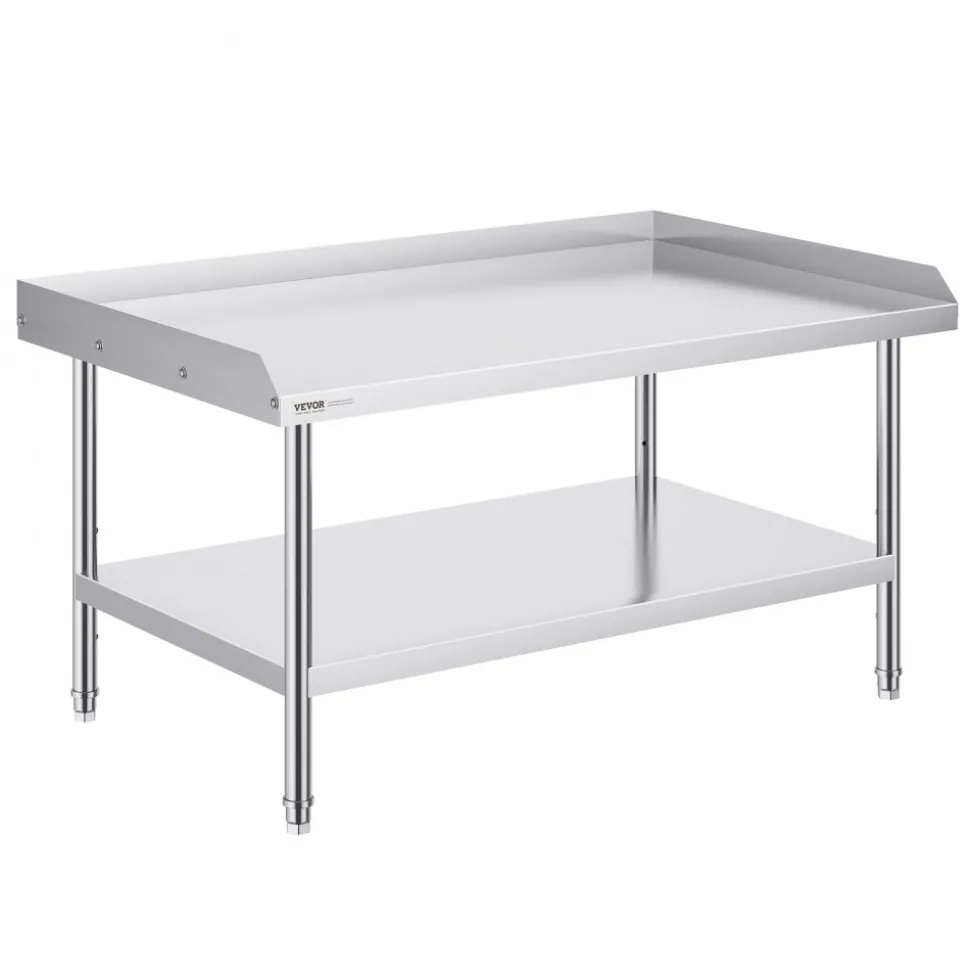 VEVOR Stainless Steel Work Table, 30 x 48 x 26 Inch Commercial Food Prep Worktable, 3-Sided Backsplash Heavy Duty Prep Worktable, Metal Work Table with Adjustable Height for Restaurant Home Hotel