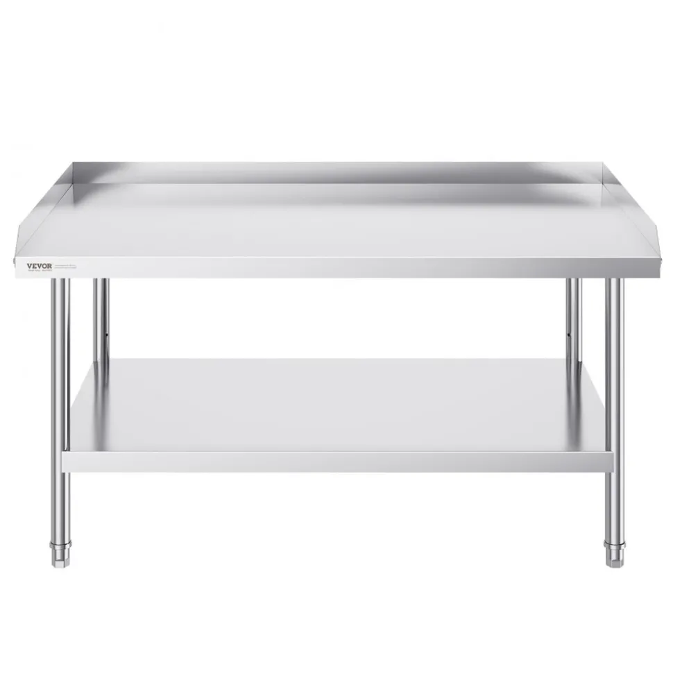 VEVOR Stainless Steel Work Table, 30 x 48 x 26 Inch Commercial Food Prep Worktable, 3-Sided Backsplash Heavy Duty Prep Worktable, Metal Work Table with Adjustable Height for Restaurant Home Hotel