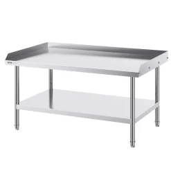 VEVOR Stainless Steel Work Table, 30 x 48 x 26 Inch Commercial Food Prep Worktable, 3-Sided Backsplash Heavy Duty Prep Worktable, Metal Work Table with Adjustable Height for Restaurant Home Hotel