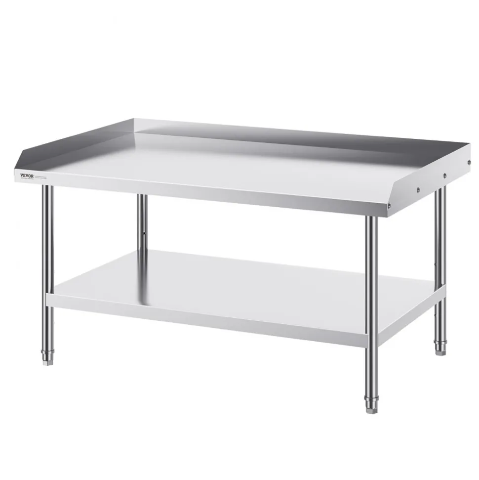 VEVOR Stainless Steel Work Table, 30 x 48 x 26 Inch Commercial Food Prep Worktable, 3-Sided Backsplash Heavy Duty Prep Worktable, Metal Work Table with Adjustable Height for Restaurant Home Hotel