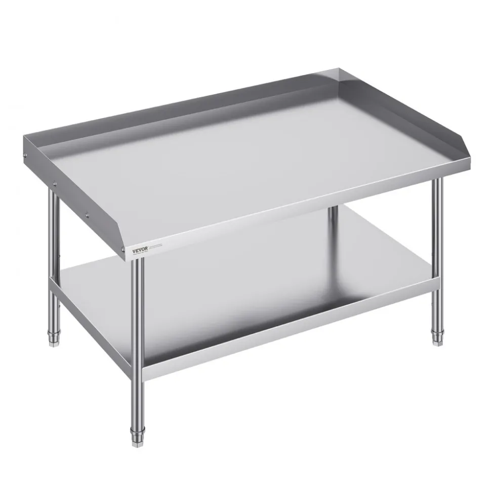 VEVOR Stainless Steel Work Table, 30 x 48 x 26 Inch Commercial Food Prep Worktable, 3-Sided Backsplash Heavy Duty Prep Worktable, Metal Work Table with Adjustable Height for Restaurant Home Hotel