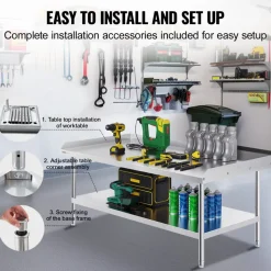 VEVOR Stainless Steel Work Table, 24 x 28 x 30 Inch Commercial Food Prep Worktable with 4 Wheels, Casters, 3-Sided Backsplash Heavy Duty Prep Worktable, Metal Work Table for Restaurant Home Hotel