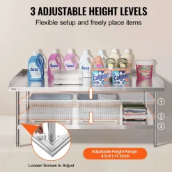 VEVOR Stainless Steel Work Table, 30 x 60 x 26 Inch Commercial Food Prep Worktable, 3-Sided Backsplash Heavy Duty Prep Worktable, Metal Work Table for Restaurant Home Hotel