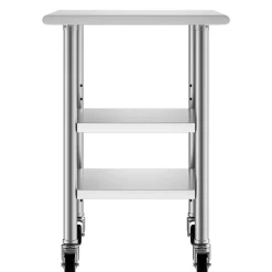 VEVOR Stainless Steel Work Table, 24x36 Inch Food Prep Table with 2 Shelves and Wheels, Commercial Kitchen Workstation, Metal Heavy Duty Utility Worktable, for Restaurant Home Hotel Garage Outdoor