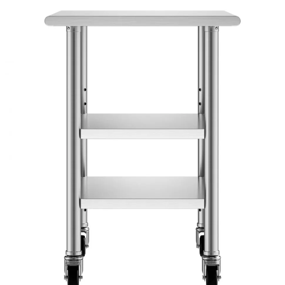 VEVOR Stainless Steel Work Table, 24x36 Inch Food Prep Table with 2 Shelves and Wheels, Commercial Kitchen Workstation, Metal Heavy Duty Utility Worktable, for Restaurant Home Hotel Garage Outdoor