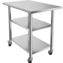 VEVOR Stainless Steel Work Table, 24x36 Inch Food Prep Table with 2 Shelves and Wheels, Commercial Kitchen Workstation, Metal Heavy Duty Utility Worktable, for Restaurant Home Hotel Garage Outdoor