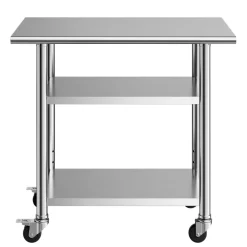 VEVOR Stainless Steel Work Table, 24x36 Inch Food Prep Table with 2 Shelves and Wheels, Commercial Kitchen Workstation, Metal Heavy Duty Utility Worktable, for Restaurant Home Hotel Garage Outdoor