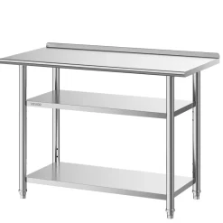 VEVOR Stainless Steel Work Table, 24 x 24 x 26 Inch Commercial Food Prep Worktable, 3-Sided Backsplash Heavy Duty Prep Worktable, Metal Work Table with Adjustable Height for Restaurant Home Hotel