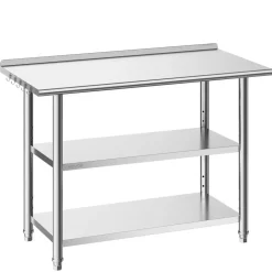 VEVOR Stainless Steel Work Table, 24x48 Inch Food Prep Table with 2 Shelves and Backsplash, Commercial Kitchen Workstation, Metal Heavy Duty Utility Worktable, for Restaurant Home Hotel Garage Outdoor