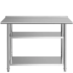 VEVOR Stainless Steel Work Table, 24x48 Inch Food Prep Table with 2 Shelves and Backsplash, Commercial Kitchen Workstation, Metal Heavy Duty Utility Worktable, for Restaurant Home Hotel Garage Outdoor