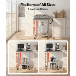 VEVOR Stainless Steel Work Table, 24x30 inch Food Prep Table with Wheels and Backsplash, Commercial Kitchen Workstation with Adjustable Undershelf, Metal Utility Worktable, for Restaurant Home Outdoor