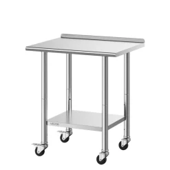 VEVOR Stainless Steel Work Table, 24x30 inch Food Prep Table with Wheels and Backsplash, Commercial Kitchen Workstation with Adjustable Undershelf, Metal Utility Worktable, for Restaurant Home Outdoor