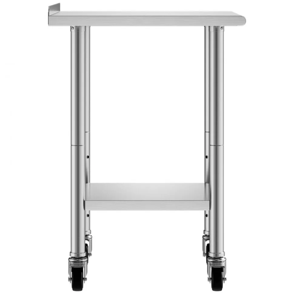 VEVOR Stainless Steel Work Table, 24x30 inch Food Prep Table with Wheels and Backsplash, Commercial Kitchen Workstation with Adjustable Undershelf, Metal Utility Worktable, for Restaurant Home Outdoor