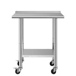 VEVOR Stainless Steel Work Table, 24x30 inch Food Prep Table with Wheels and Backsplash, Commercial Kitchen Workstation with Adjustable Undershelf, Metal Utility Worktable, for Restaurant Home Outdoor