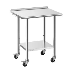 VEVOR Stainless Steel Work Table, 24x30 inch Food Prep Table with Wheels and Backsplash, Commercial Kitchen Workstation with Adjustable Undershelf, Metal Utility Worktable, for Restaurant Home Outdoor