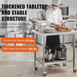 VEVOR Stainless Steel Work Table, 24x30 Inch Food Prep Table with Backsplash, Commercial Kitchen Workstation with Adjustable Undershelf, Metal Heavy Duty Utility Worktable, for Restaurant Home Outdoor